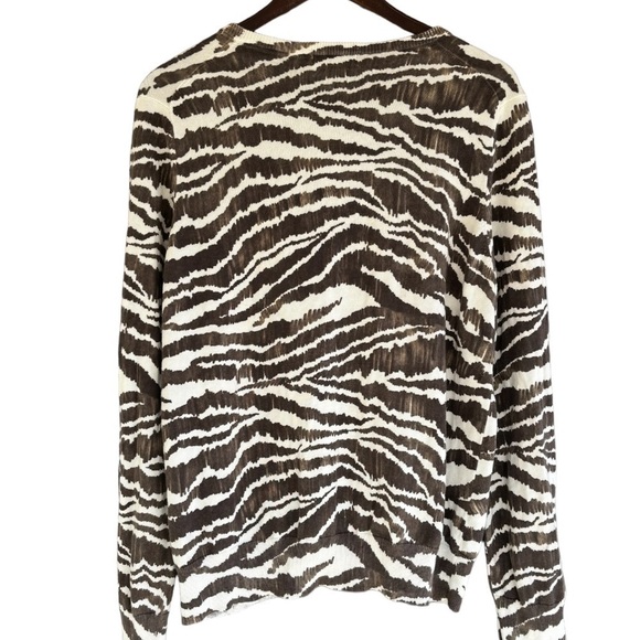 Lands' End Cardigan Sweater Size XL Brown and Cream Animal Print Supima Cotton - Picture 2 of 7